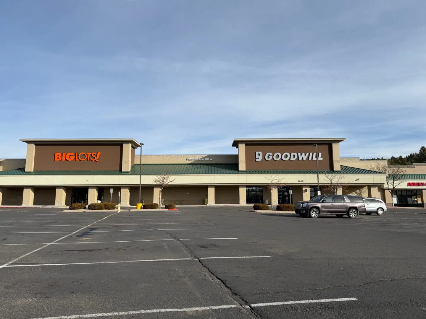 Goodwill storefront with parking lot