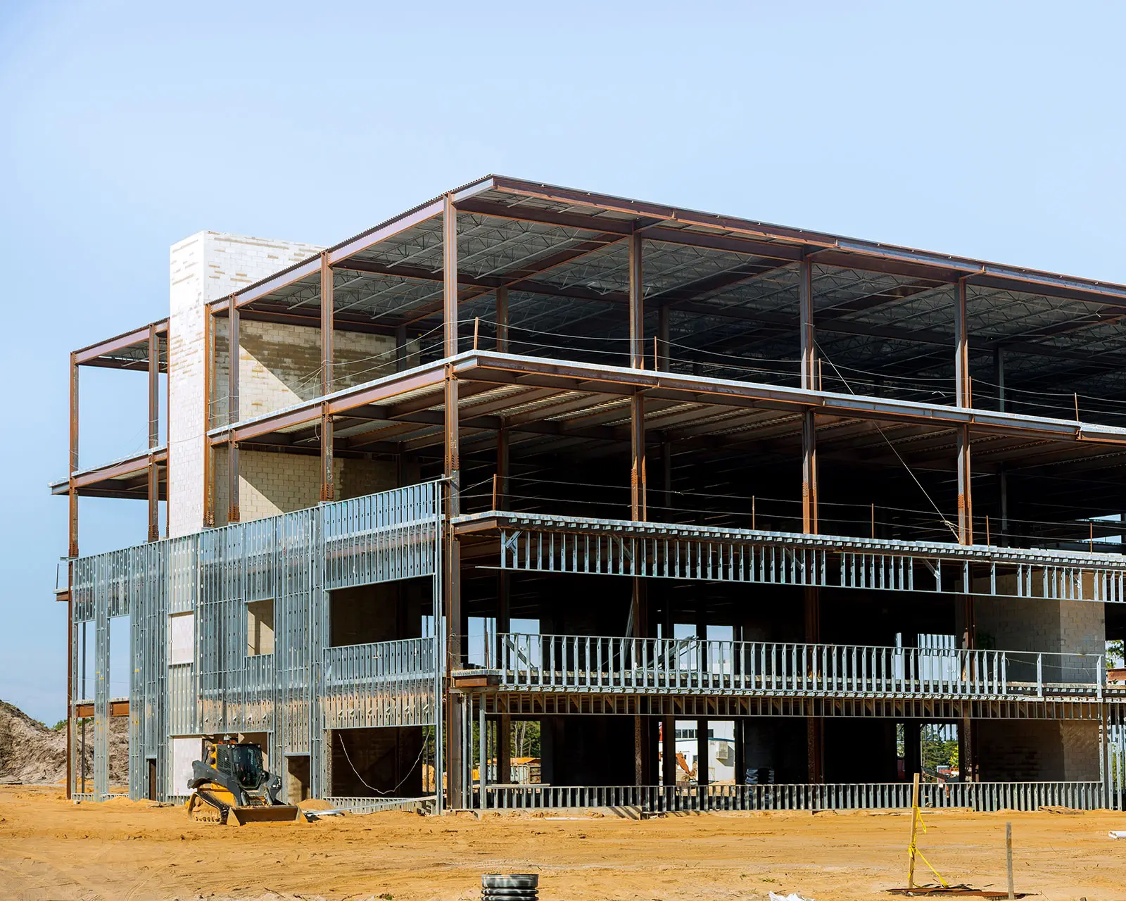 Industrial construction site with framework